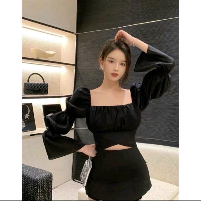 Áo Kiểu Cổ Vuông Tay Phồng Thắt Nơ Sau