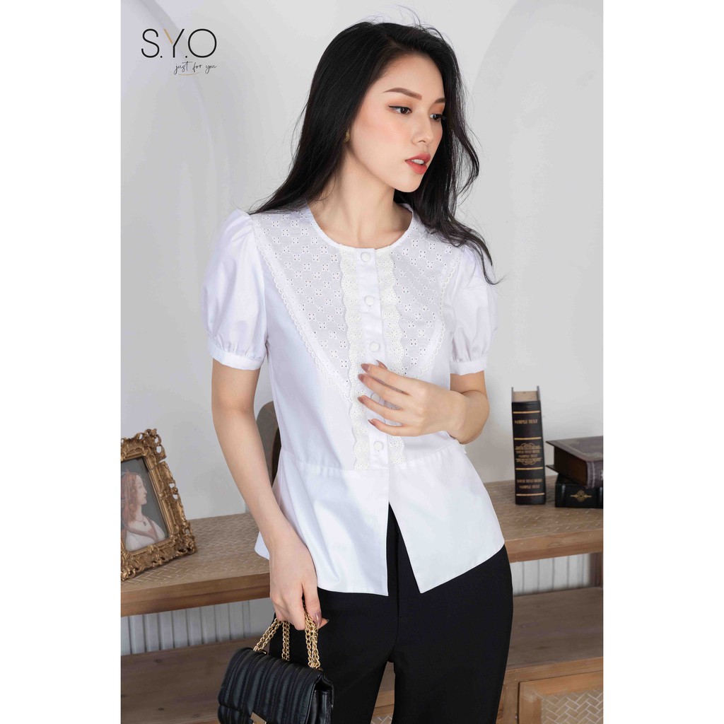 Áo Peplum Trắng Phối Ren Đục Lỗ A2018 - 21