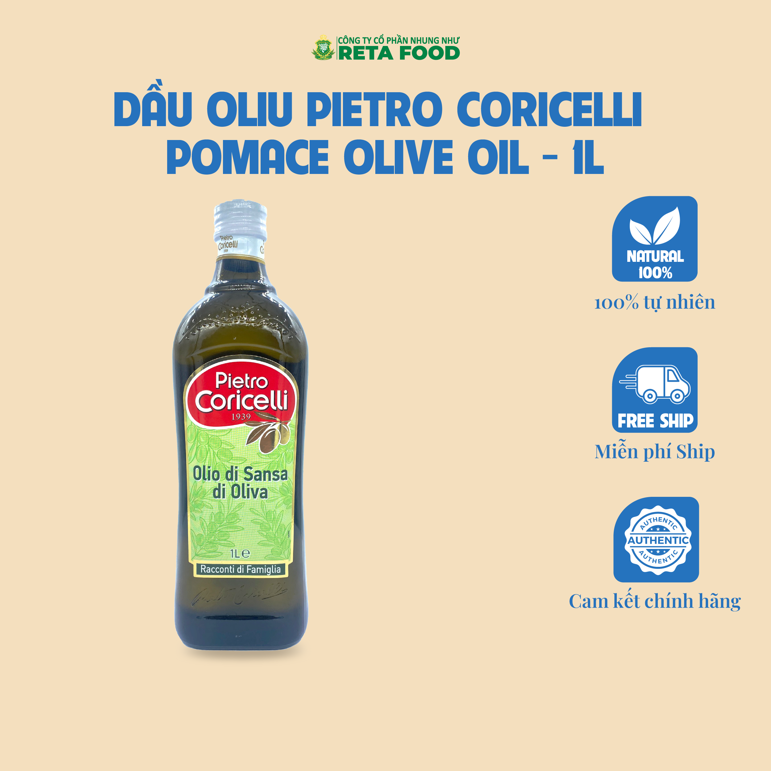 [Date 09.2027] Dầu Oliu Pietro Coricelli Pomace Olive Oil 1L