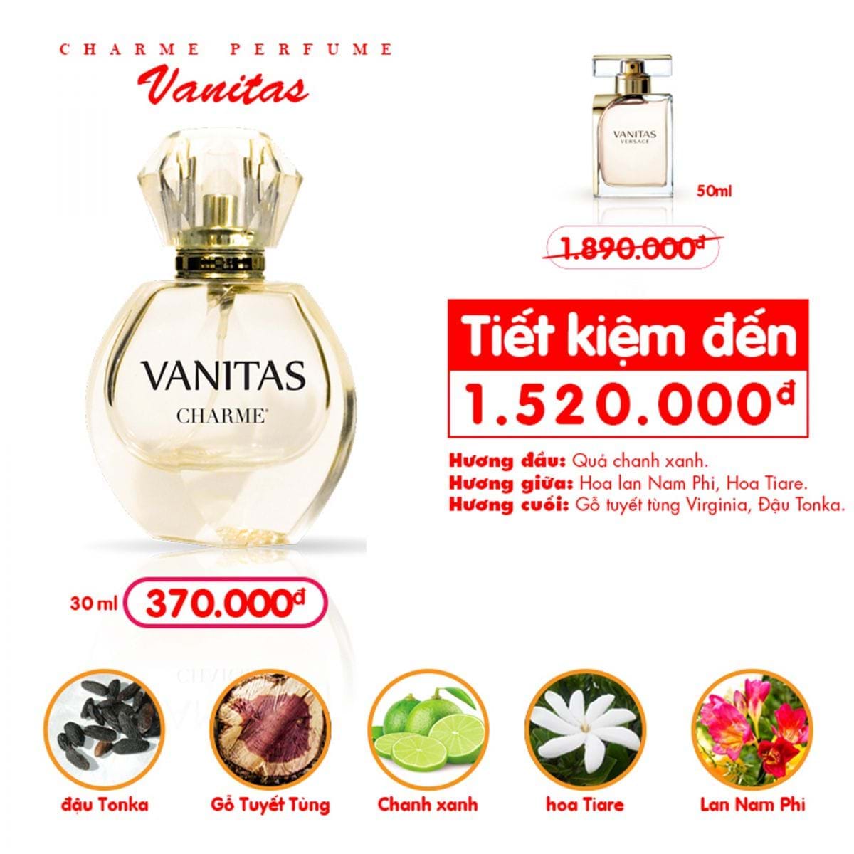 Nước hoa nữ thơm lâu, Charme Vanitas, phù hợp cho các bạn nữ trẻ trung, năng động cả ngày, 30ml
