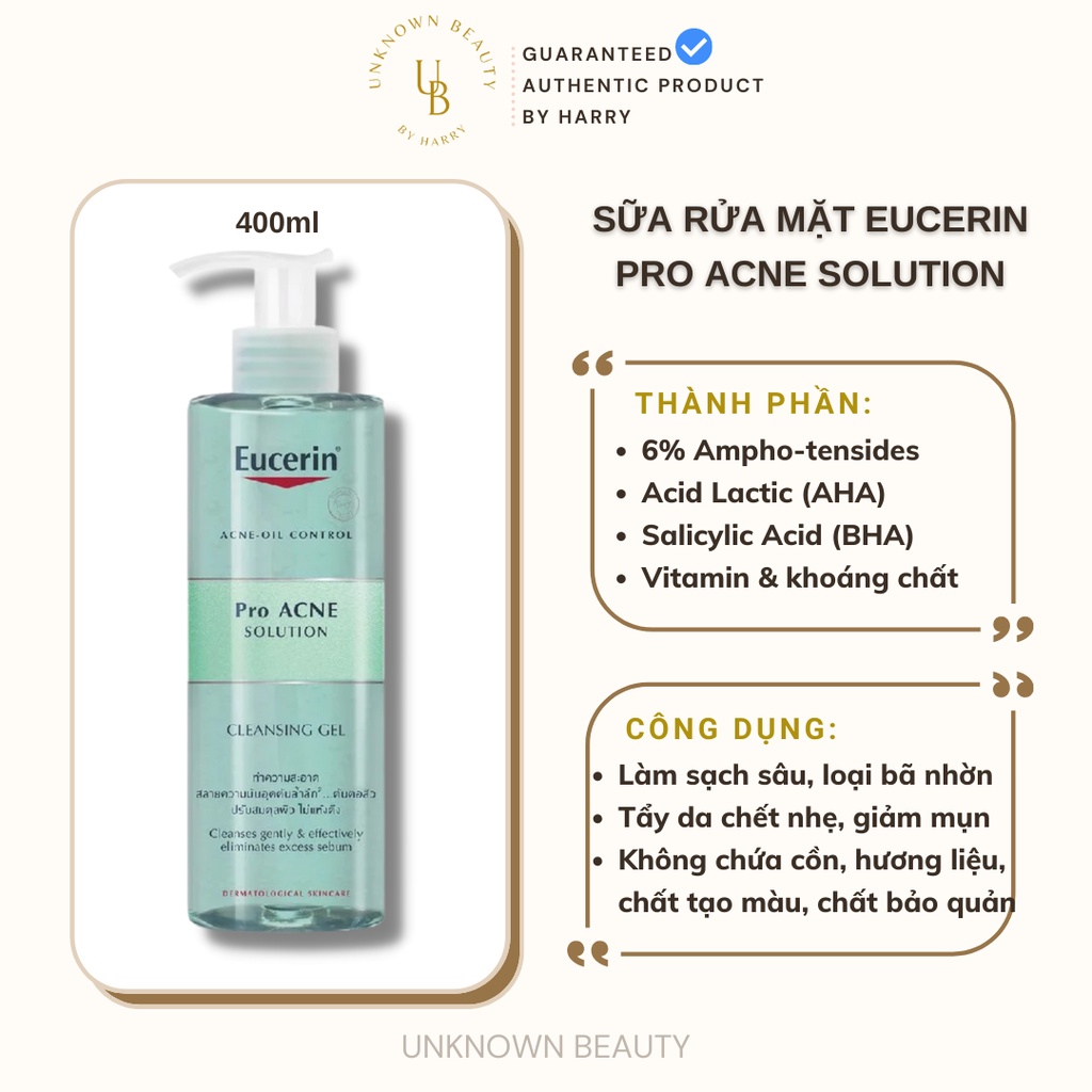 Gel rửa mặt Eucerin ProAcne Solution Cleansing Gel 400ml | Unknown Beauty