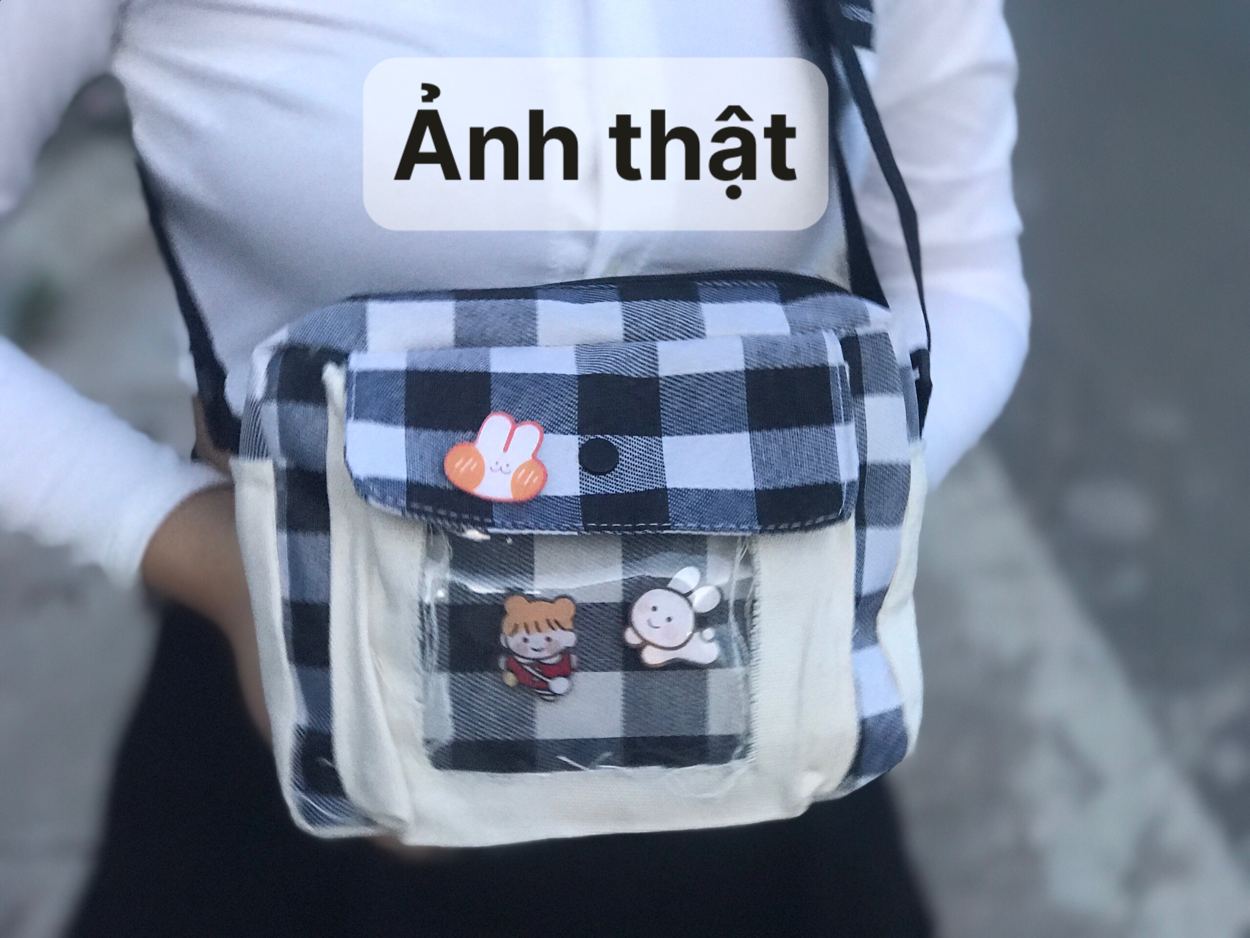 TÚI ĐEO CHÉO CARO VẢI KAKI (không tặng kèm sticker)