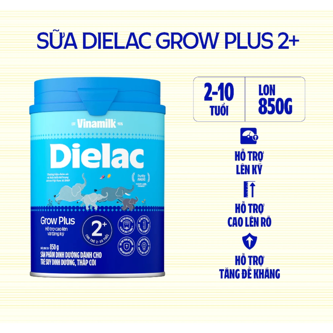 Sữa bột vinamilk dielac grow plus 2+ 850g - Hỗ trợ cao lên và tăng ký