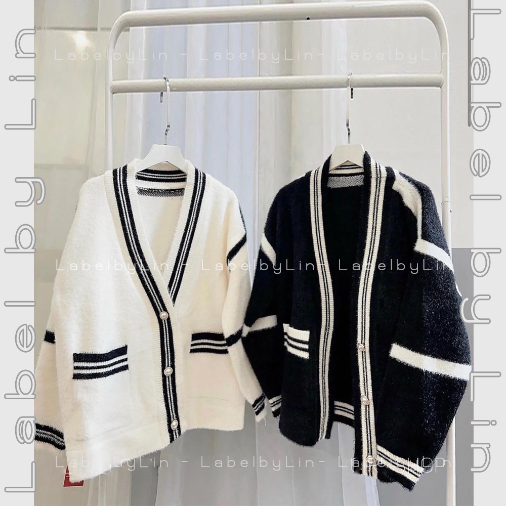 Áo khoác len Cardigan phối viền cúc ngọc - Phong cách Hàn Quốc Siêu Xinh