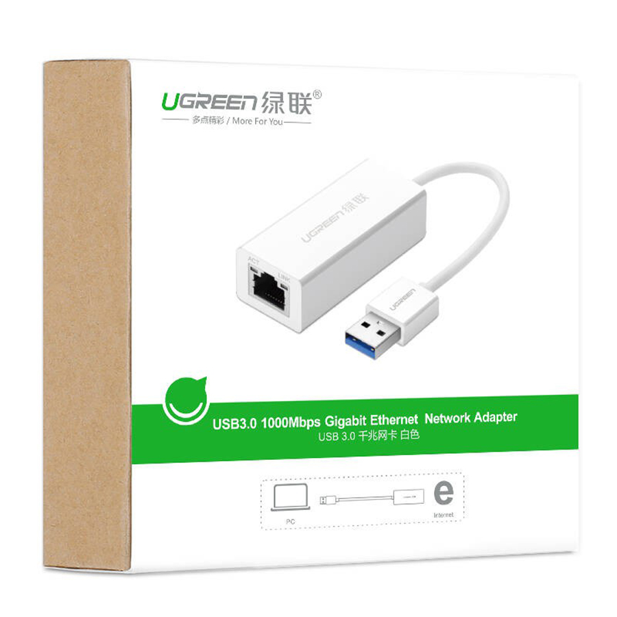 Cáp chuyển USB 3.0 to Lan Ugreen 20255 hỗ trợ 10/100/1000 Mbps  - HapuStore