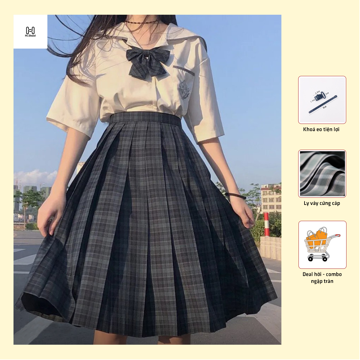 Chân váy JK dài dáng xòe xếp ly kẻ caro phong cách học sinh Nhật Bản V00040  | Lazada.vn