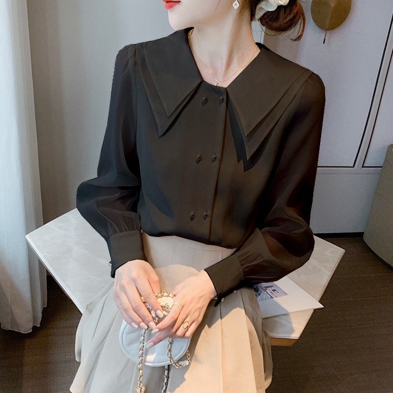 SHOPPRO - Áo Sơ Mi Nữ Công Sở, Áo Kiểu Nữ Hàn Quốc Cổ 2 Lá Tay Dài, Áo Sơ Mi Kiểu Nữ Cổ Tiểu Thư Sang Trọng 3A03 3A04 3A10 3A11 3A18 3A19