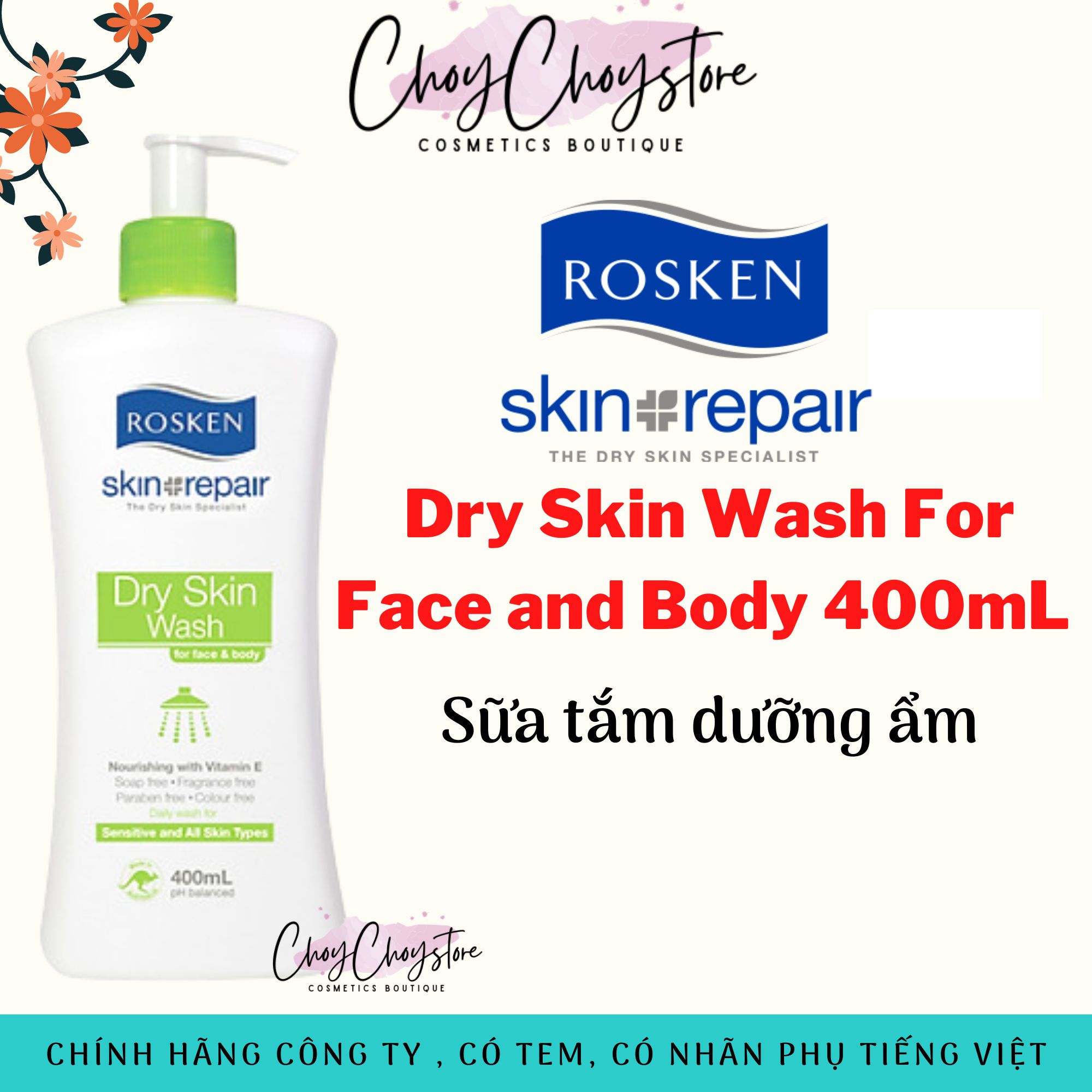 Sữa tắm rosken dry skin wash for face and body 400ml - sữa tắm dưỡng ẩm