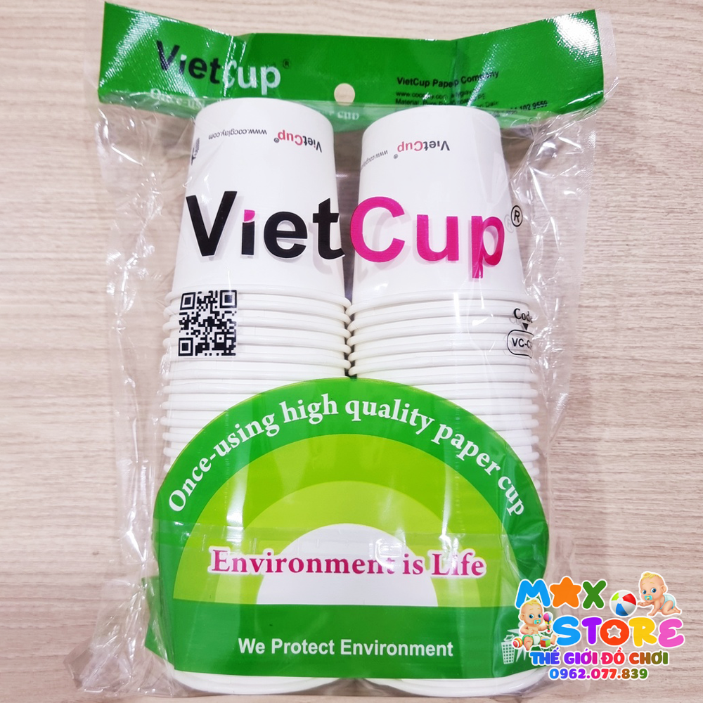 Bịch 50 cốc giấy, ly giấy Vietcup 6oz 180ml Không nắp