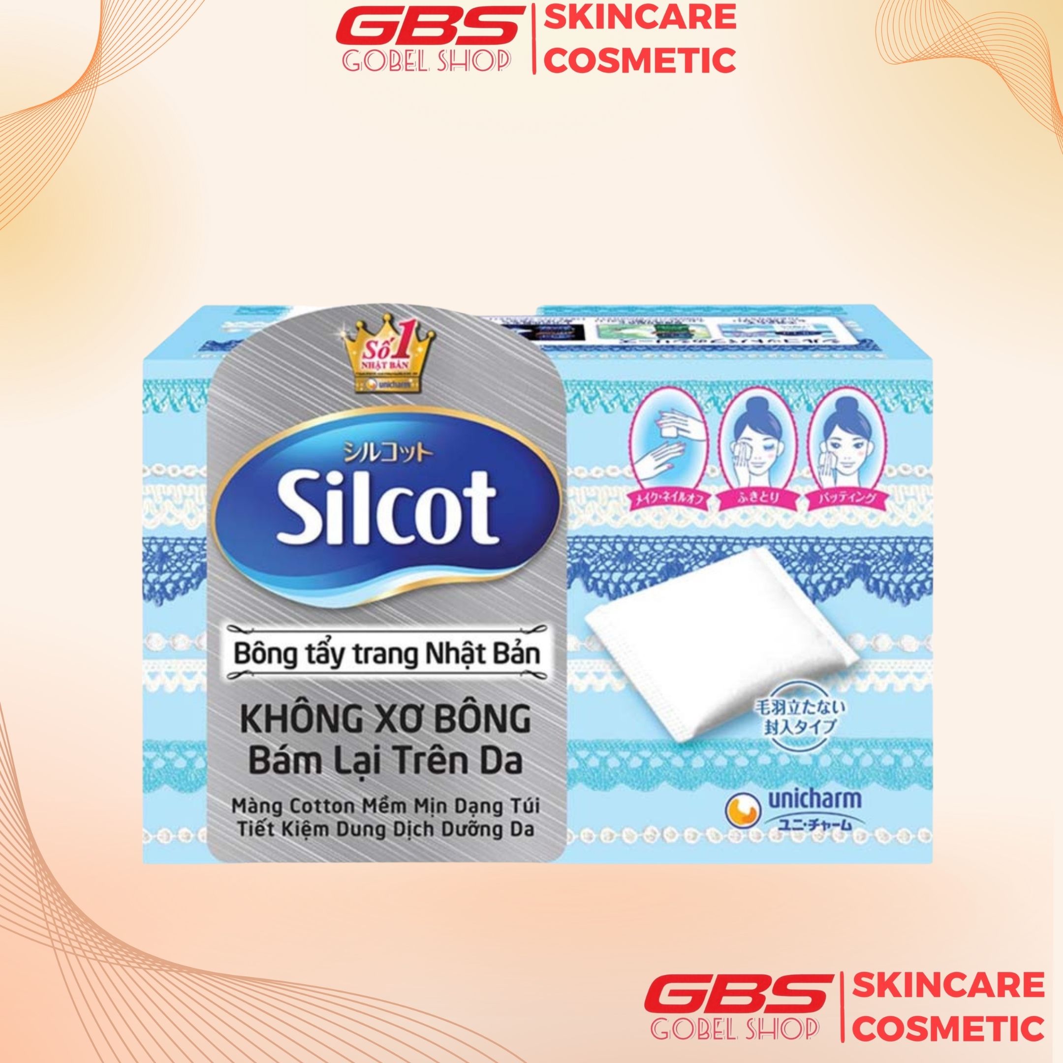 Bông tẩy trang Silcot Unicharm Nhật Bản