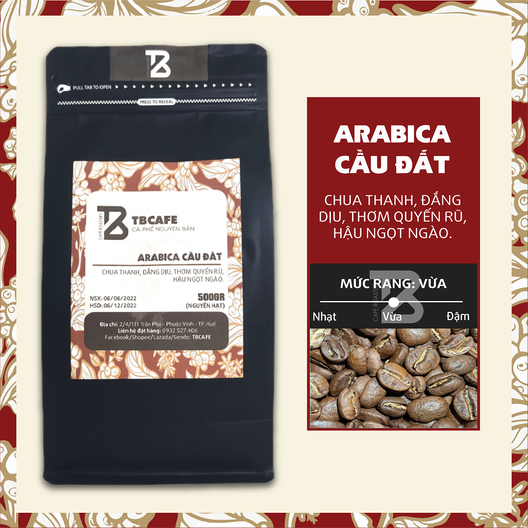 Cà phê Arabica Cầu Đất [500g] - 100% Cà phê mộc rang xay nguyên chất, pha máy, cold brew - TBCAFE