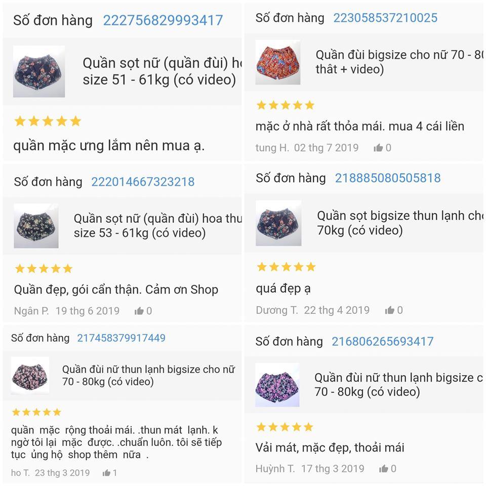 Quần short nữ bigsize thun lạnh size 60kg đến 70kg (nhiều màu)