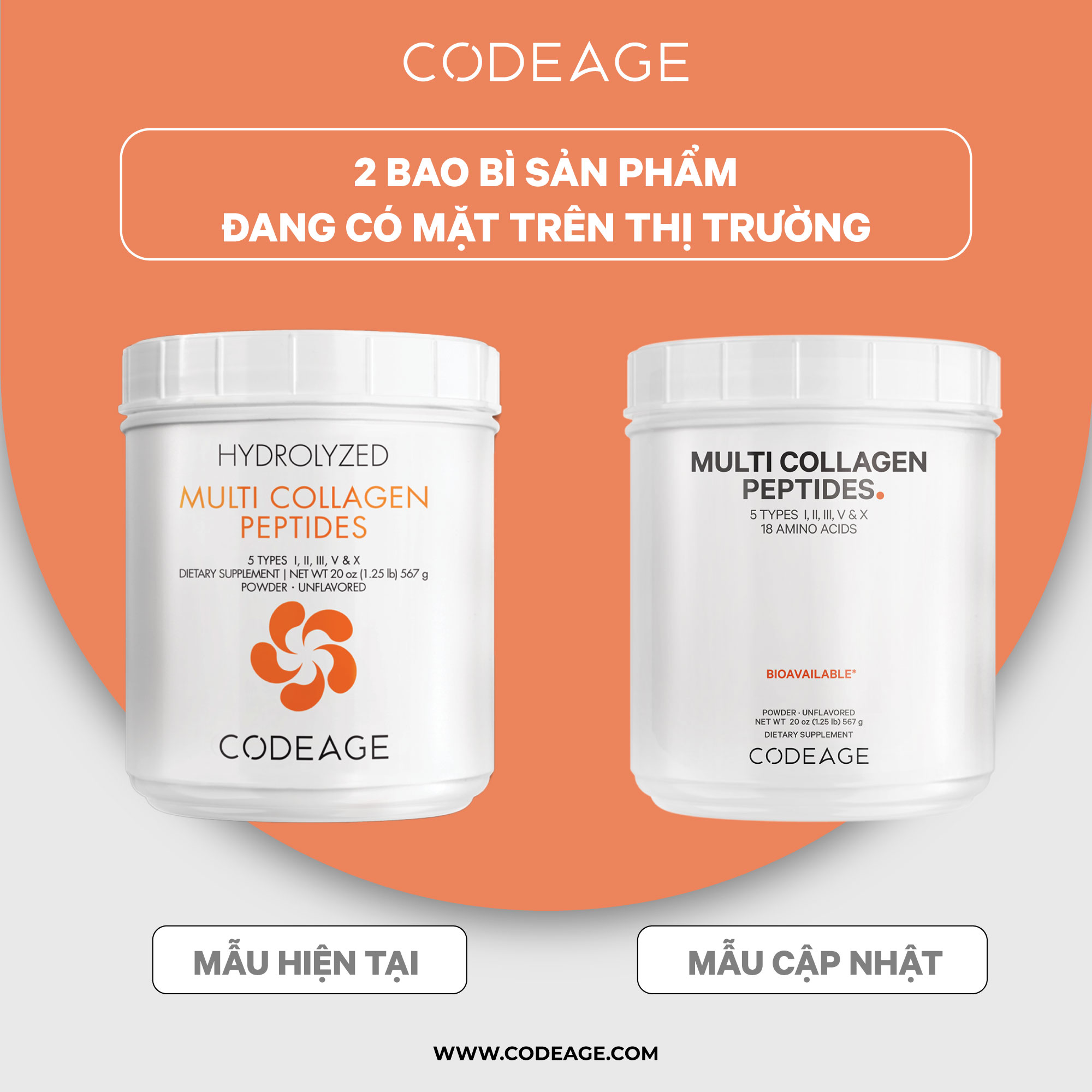 Bột Collagen Thủy Phân Codeage - Multi Collagen Peptides Giúp Trẻ Hóa Làn Da Và Bổ Sung Collagen 567g