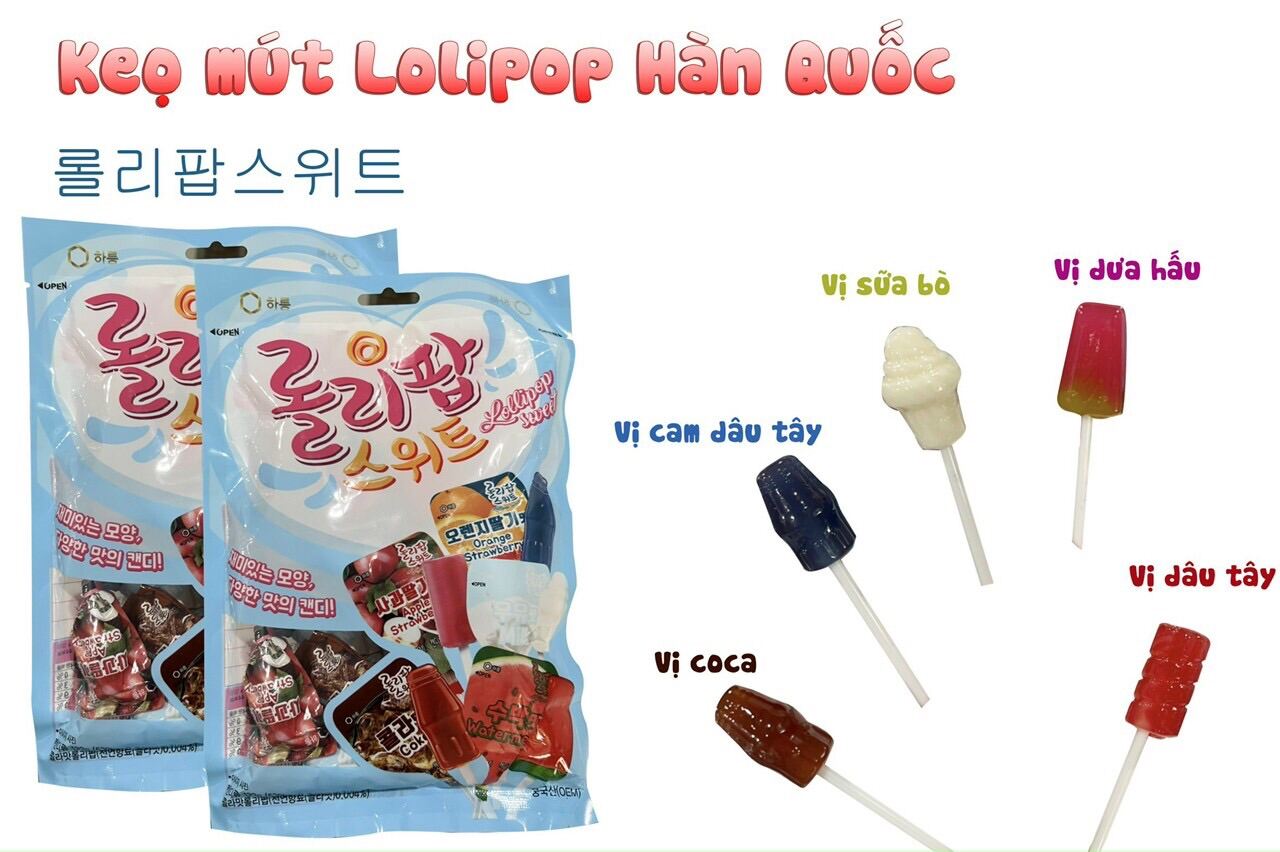 [Gói 12 cái] Kẹo mút Lolipop  vị trái cây Hàn Quốc
