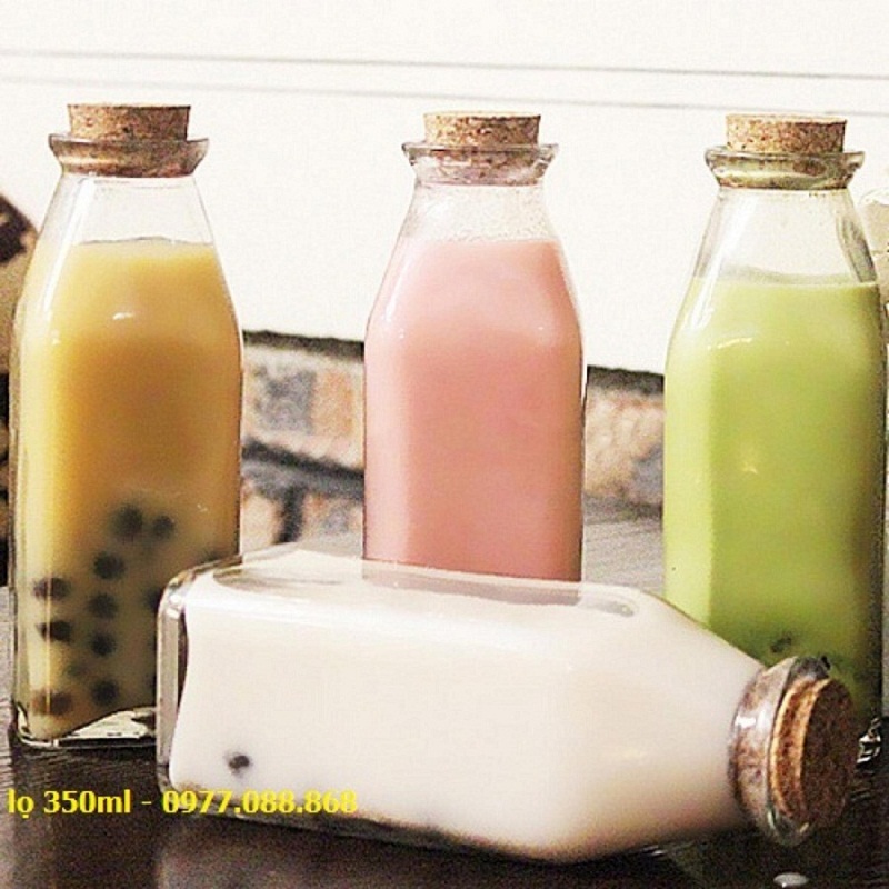 Combo 10 lọ thủy tinh vuông 350ml nút gỗ ép