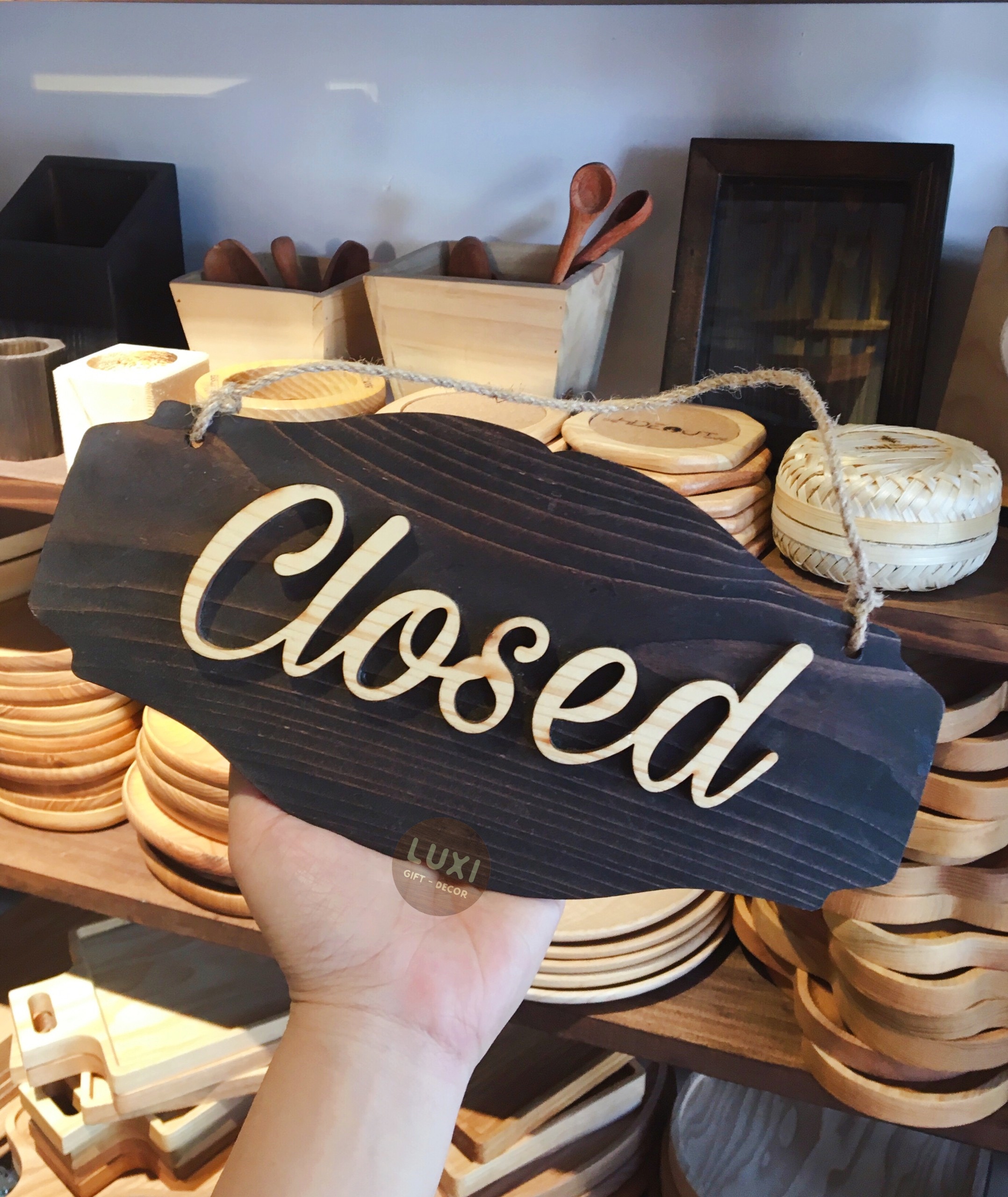 Bảng gỗ treo cửa 2 mặt Open - Closed 14 LUXI decor