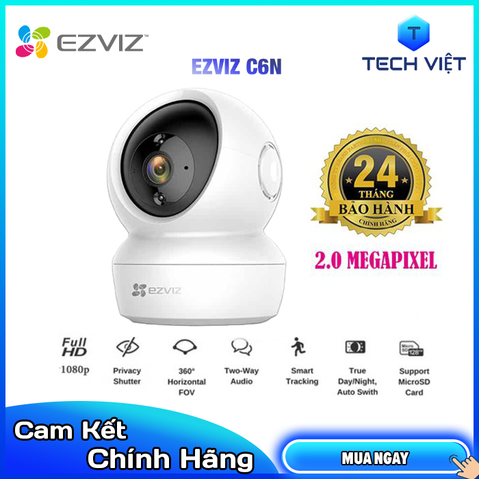 [HÀNG CHÍNH HÃNG] Camera IP Wifi EZVIZ CS-CV246 C6N 2.0MP (1080P) Xoay 360 Độ, Đàm Thoại 2 Chiều, Báo Trộm Thông Minh - TECH VIỆT