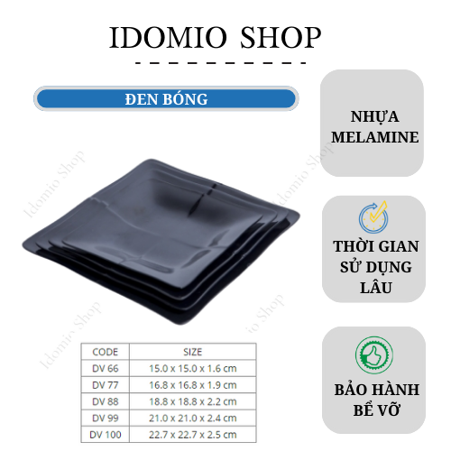 Dĩa Nhựa Vuông Melamine Màu Đen