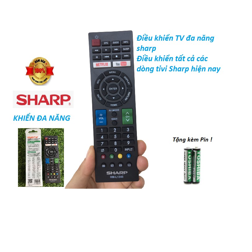 Điều khiển TV Sharp đa năng RM-L1346 dùng chung cho nhiều model các dòng tivi Sharp LCDLEDSmart