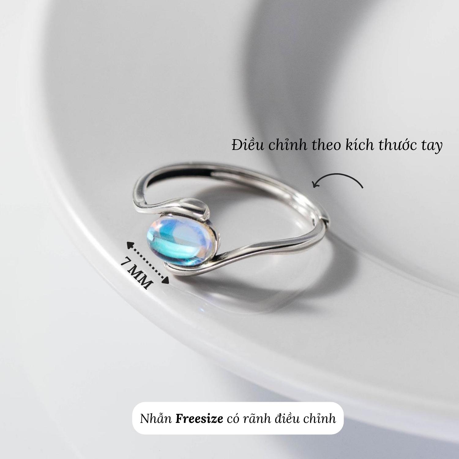 Nhẫn bạc nữ 925 freesize đá mặt trăng Ovani-Aura Silver-N24
