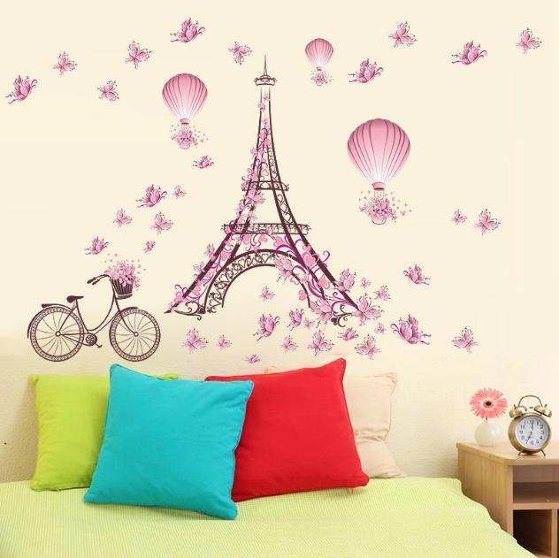 Decal trang trí tường - Tháp Lớn Bướm Hồng