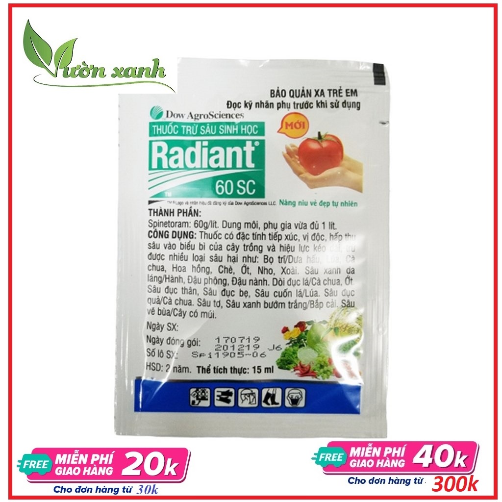 Thu ốc trừ sâu sinh học Radiant 60 SC đặ c t rị bọ trĩ, sâu tơ, Chiết xuất từ thiên nhiên