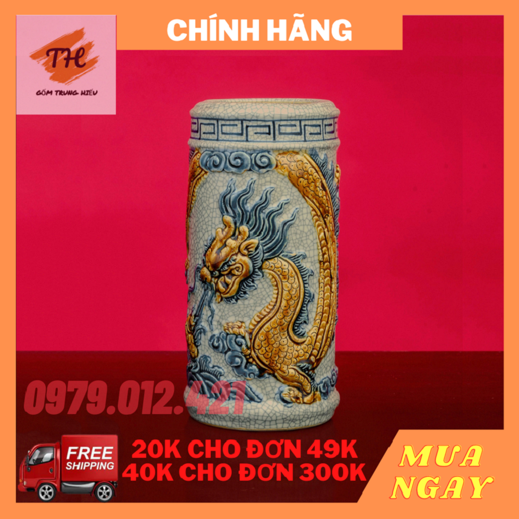 Ống hương Bát Tràng men rạn đắp nổi