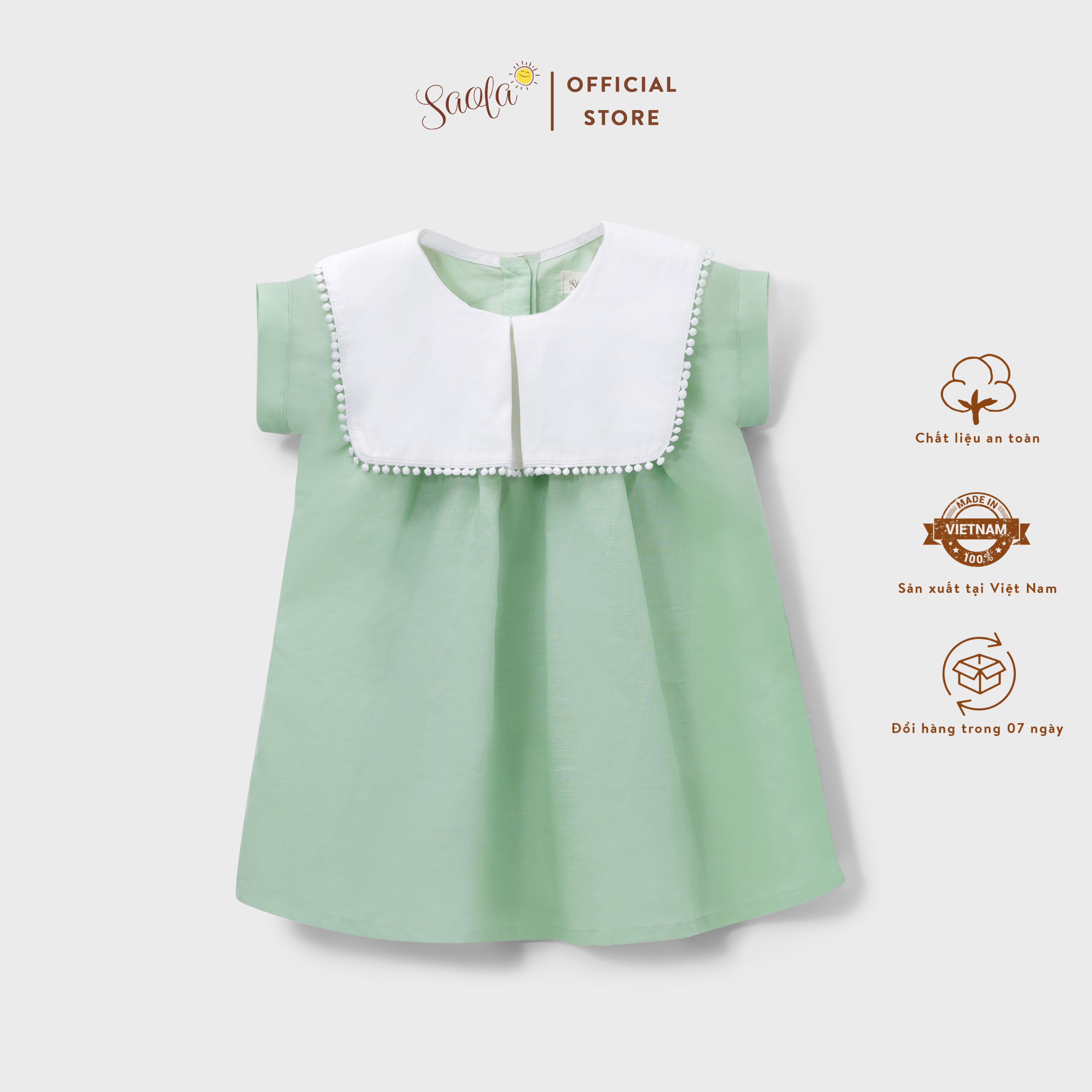 Organic linen baby dress with coconut buttons - alula dress - drl003 - saola kids clothing