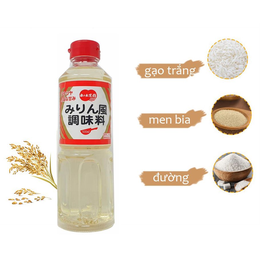 Giấm Nấu Ăn Mirin Hinode Nhật Bản rượu gạo nồng độ thấp ngọt tự nhiên- Chai 500ml