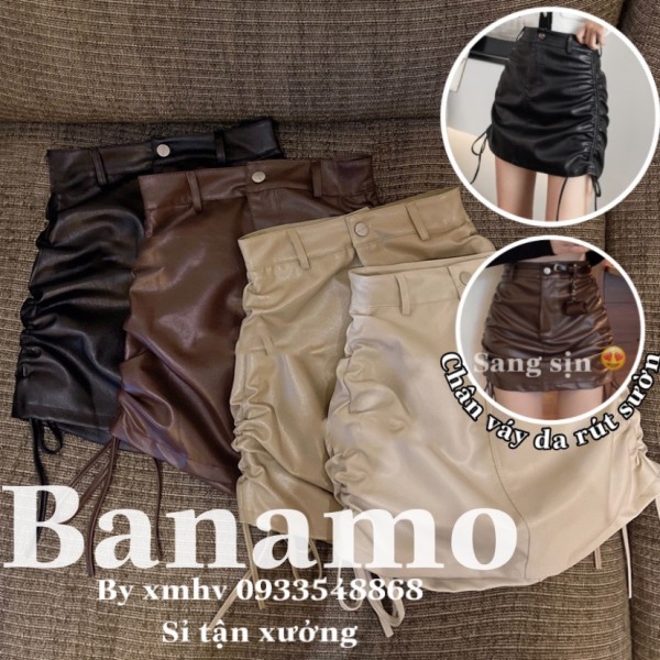 Nơi bán Chân váy ngắn nữ chất da mềm dây rút 2 bên cá tính màu đen nâu kem thời trang Banamo Fashion 5912