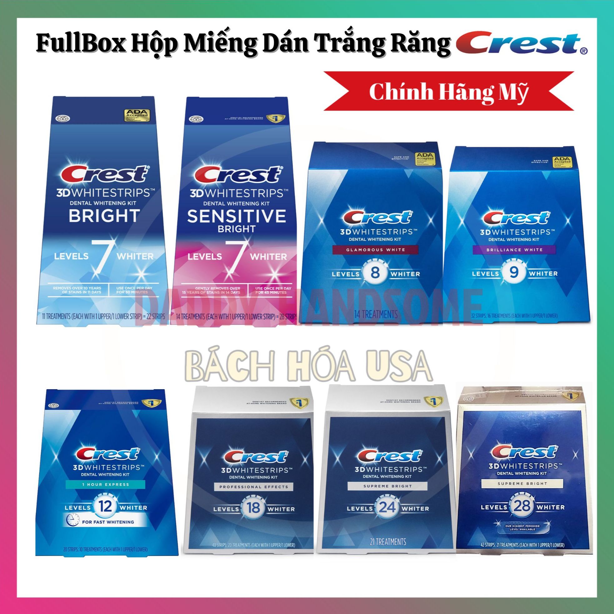 FullBox Hộp Miếng Dán Trắng Răng Crest 3D White Professional Effects
