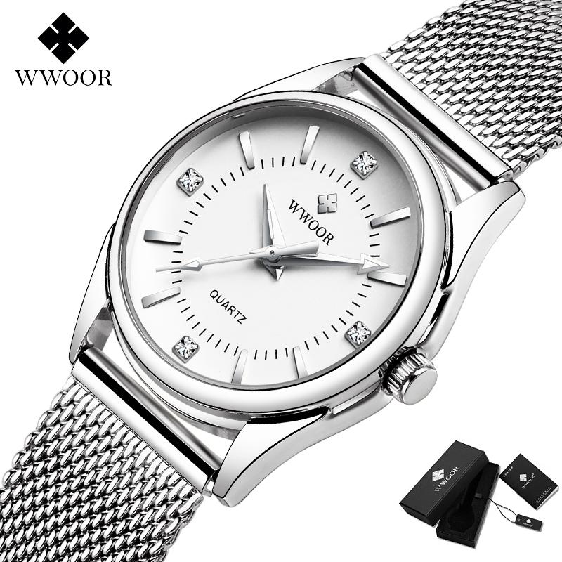 Đồng hồ nữ WWOOR Thương hiệu cao cấp Thời trang cao cấp Lưới thép không gỉ Không thấm nước 30M Quartz Casual Watch Nhiều màu