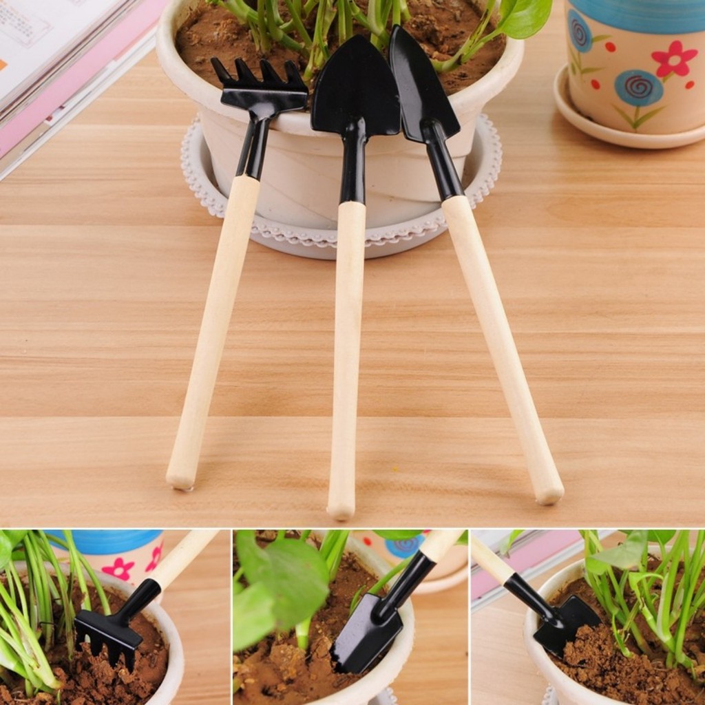 Bộ dụng cụ làm vườn mini 3 món dùng để trồng cây (21cm)