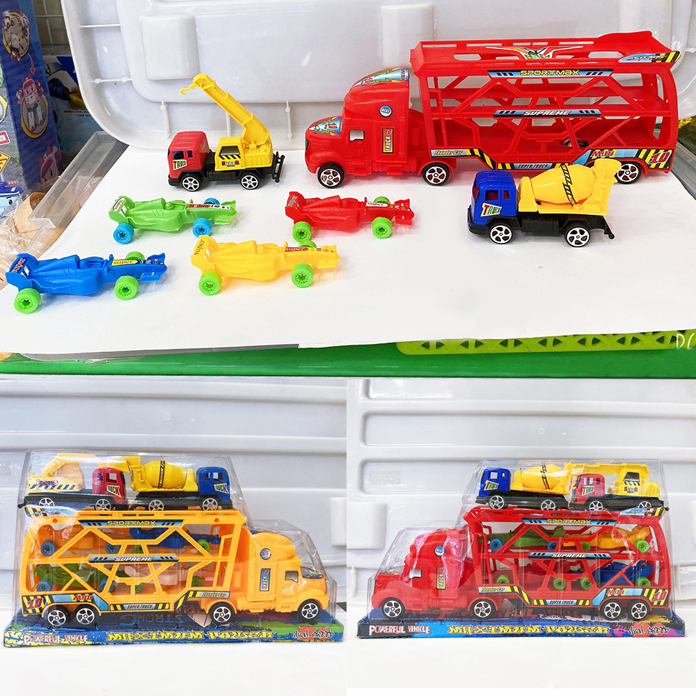 Xe mô hình container đầu kéo và thùng chở hàng đồ chơi cho trẻ em