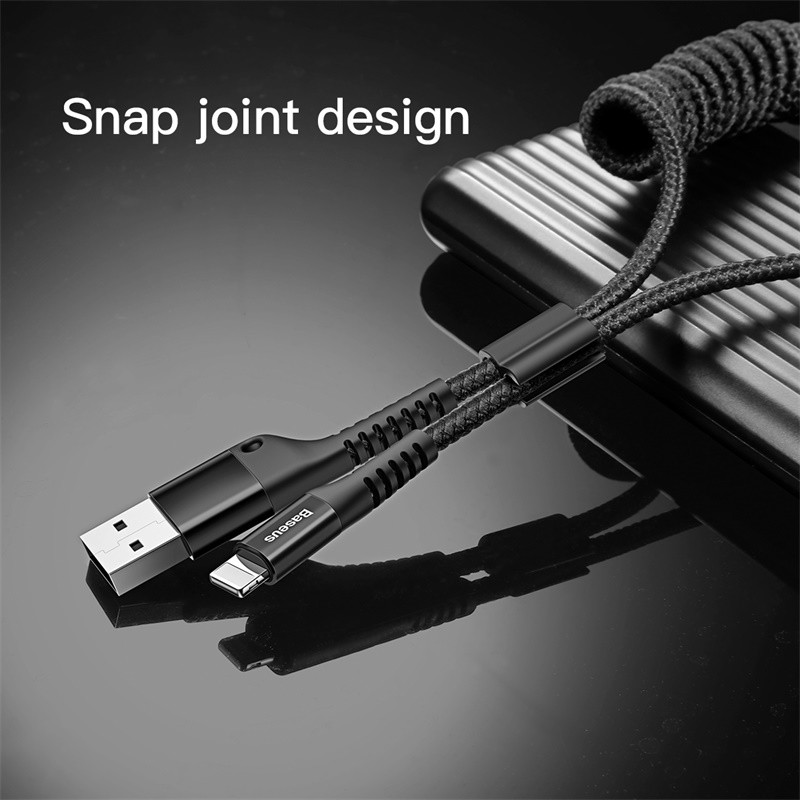 Cáp sạc Lightning dây xoắn đàn hồi Baseus Fish Eye Spring Data dùng cho iPhone / iPad (2A, 1M, Spring Fast Charging Data Lightning Cable)