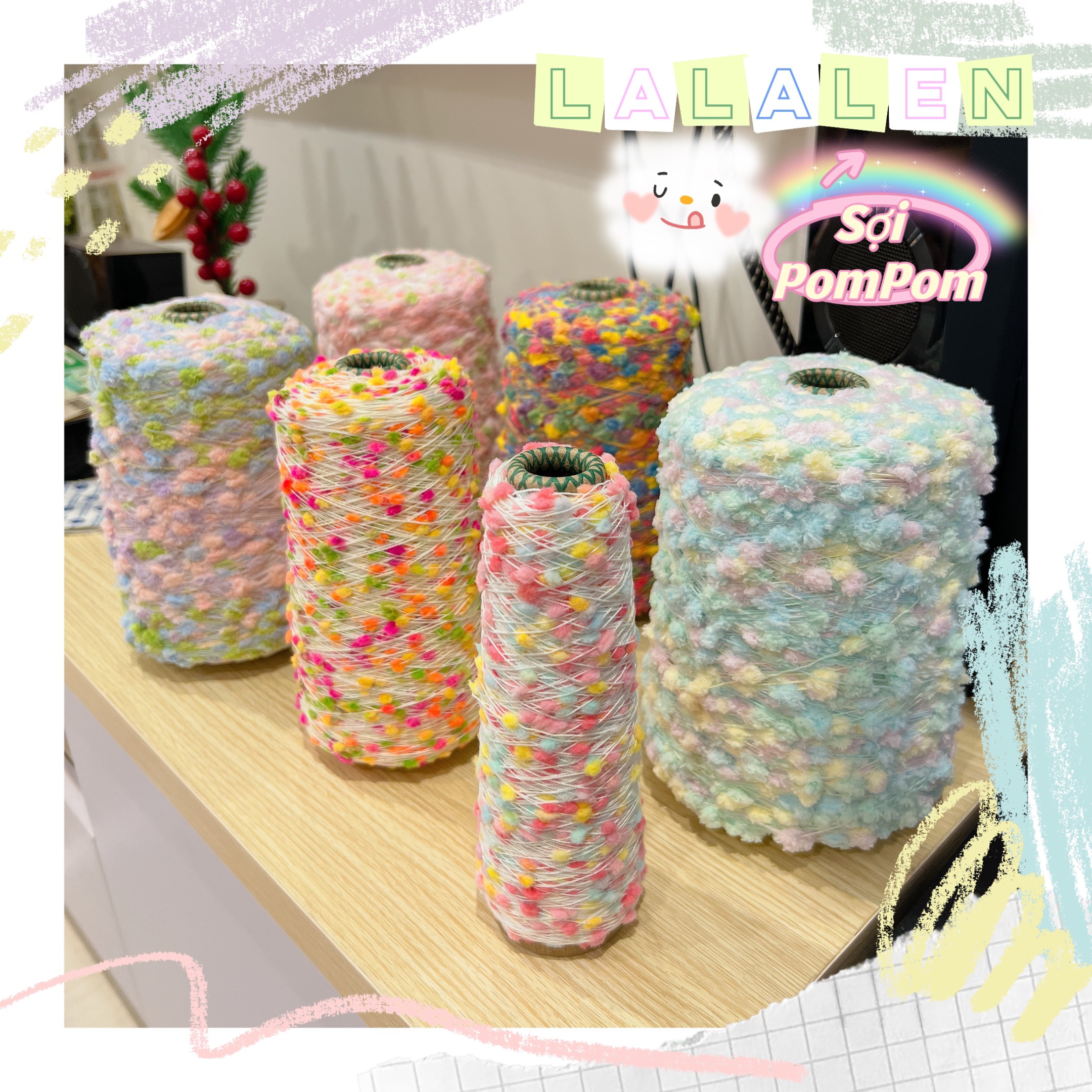 Sợi Pom Pom Mix Màu - Cuộn 100gr