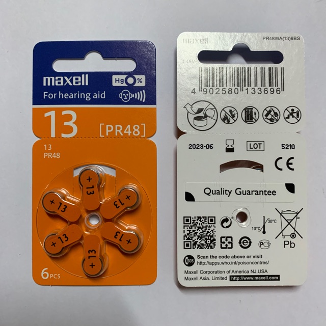 Pin máy trợ thính Maxell  PR48 ( Pin 13 ) 1,45V Hàng chính hãng
