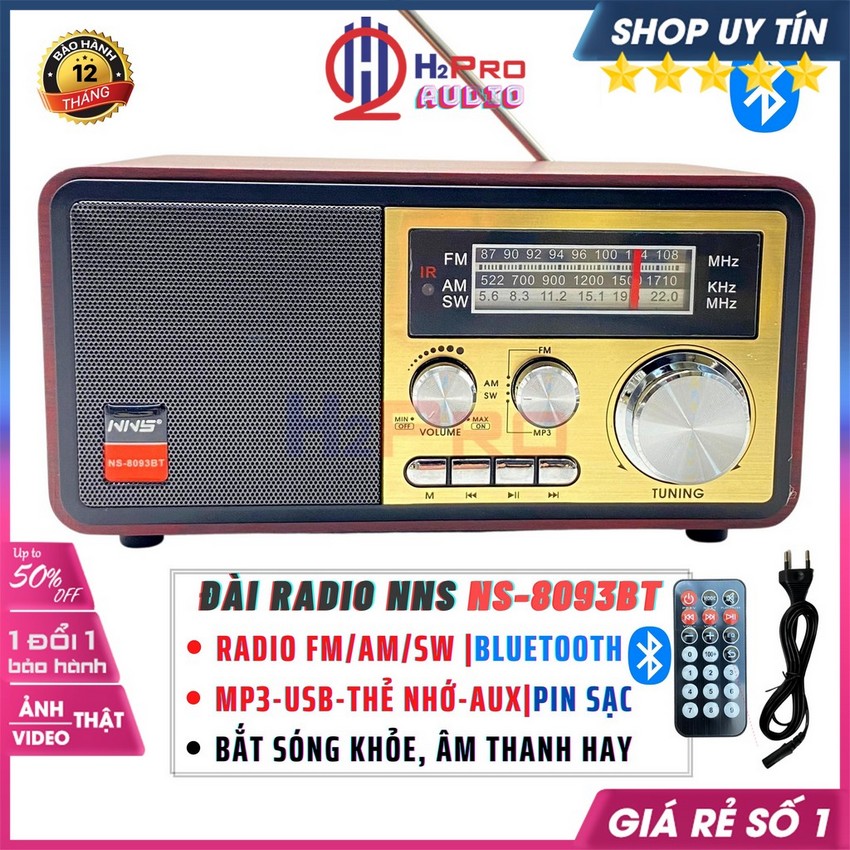 Đài FM Radio Bluetooth NS8093BT Công Nghệ Nhật, Loa Nghe Nhạc Cao Cấp, Radio  FM/AM/SW-Usb-TF, Có Điều Khiển-H2Pro Audio 