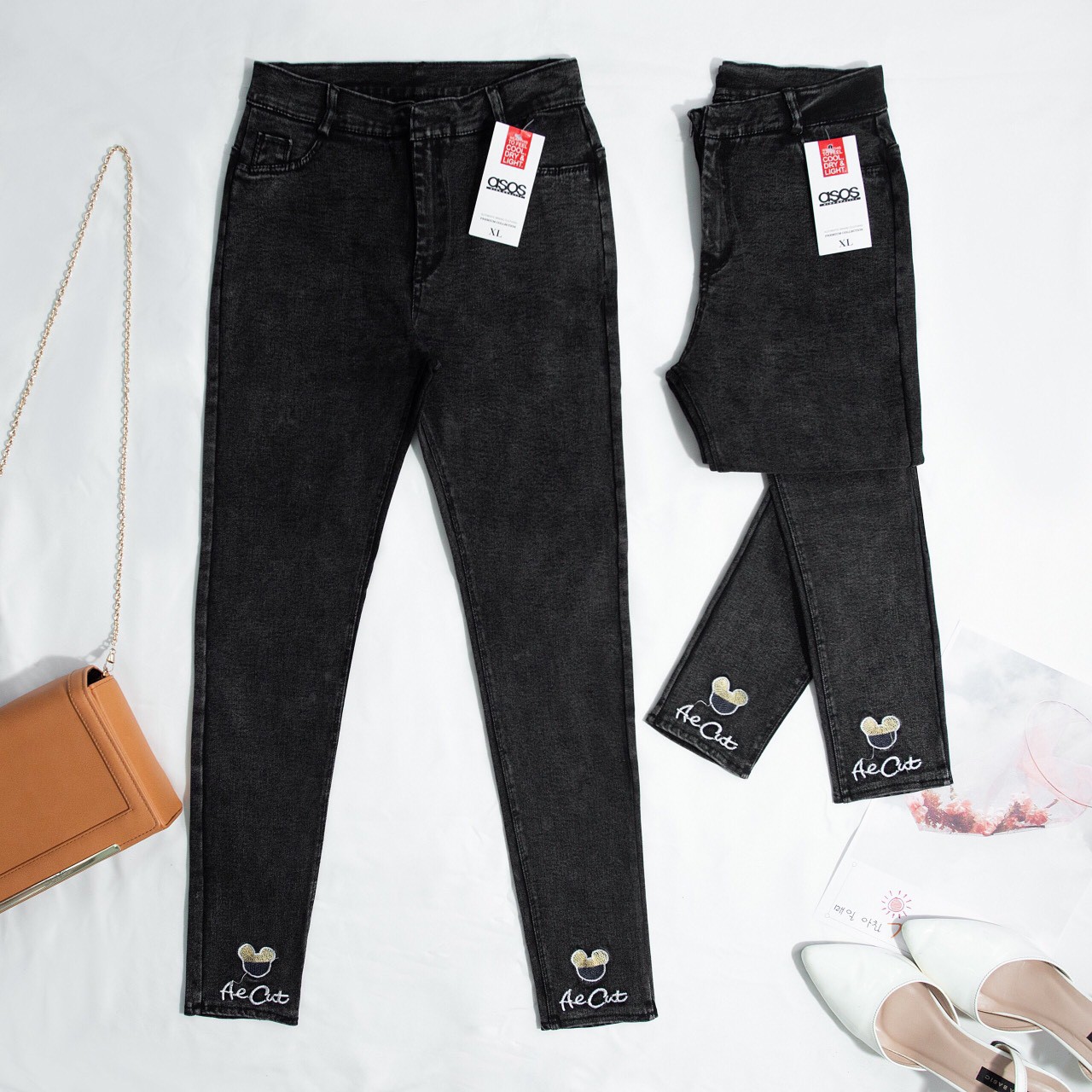 Quần dài nữ kaki co giản giản jean thiêu chữ AeCut dây kéo lưng chum thời trang công sở phù hợp đi chơi đi làm Kkw14