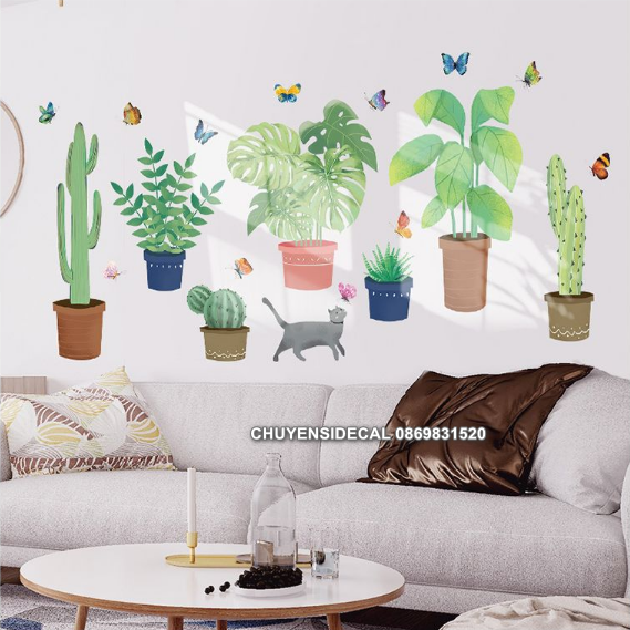 [HCM]Decal trang trí tường - Nhiều Chậu Cây mẫu mới