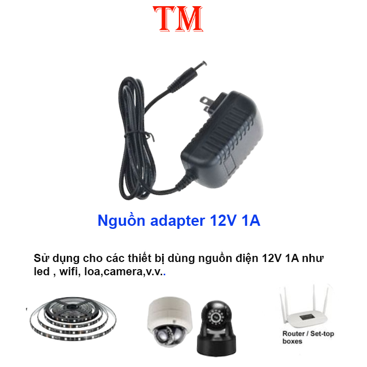 Nguồn adapter 12V 1A jack DC 5.5 x 2.1 mm