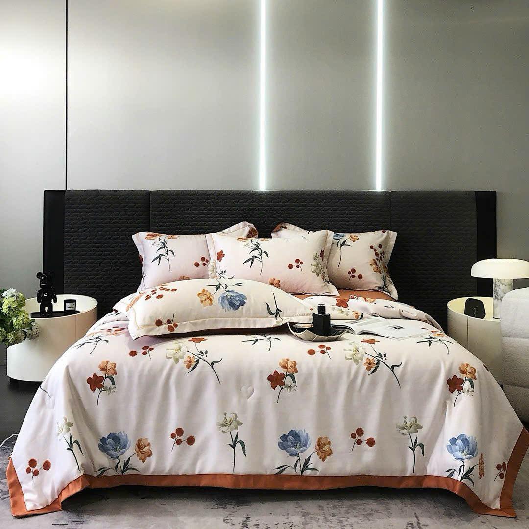 Set Chăn Ga Gối phi Lụa thái "Chăn Trần Hè" Mát Lạnh cho mùa hè "bộ 4 Món"