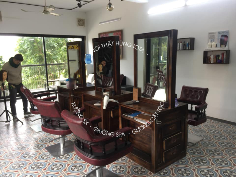Tủ gương cắt tóc barber 2 mặt hình chữ nhật cổ điển retro phong cách Mĩ