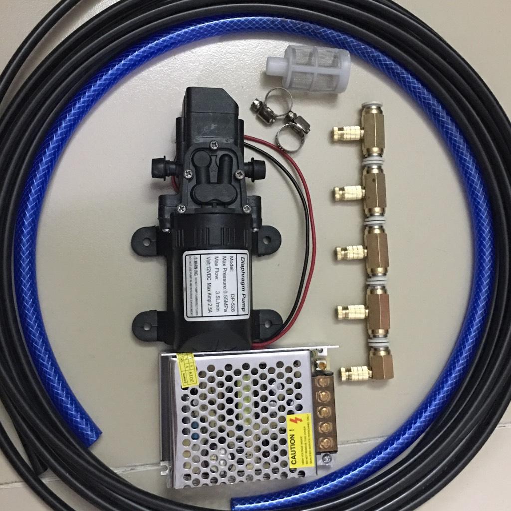 Bộ phun sương 5 Béc 5 chi tiết- bơm tăng áp mini - máy bơm nước mini 12v làm mát không khí