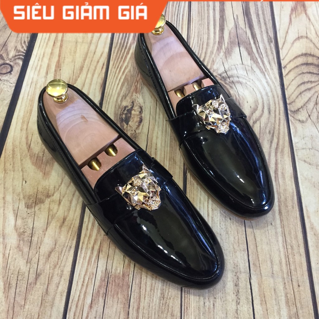 Giầy tây giày lười nam hàn quốc bóng logo hổ báo may đế )