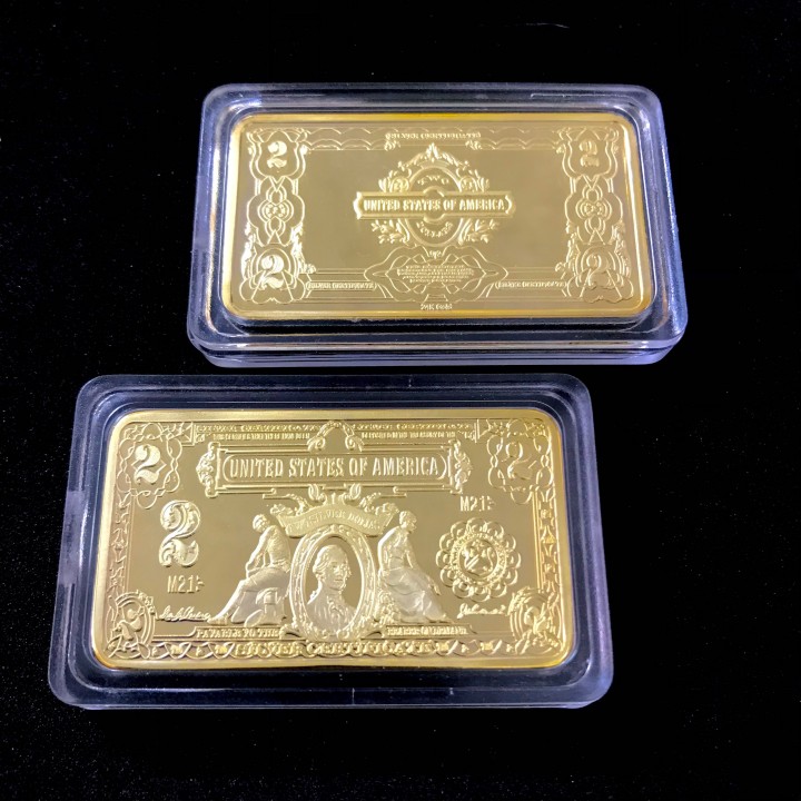 [HCM]Medal hình 2 Dollars Mỹ Màu vàng ánh kim- TMT Collection - SP005209