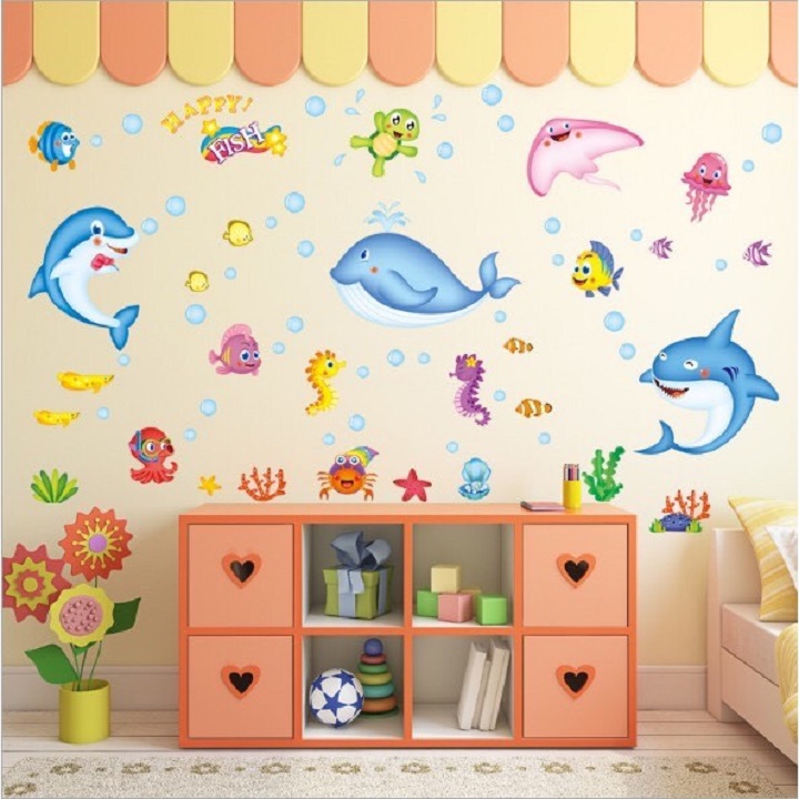 [HCM]Decal dán tường sinh vật biển cá heo