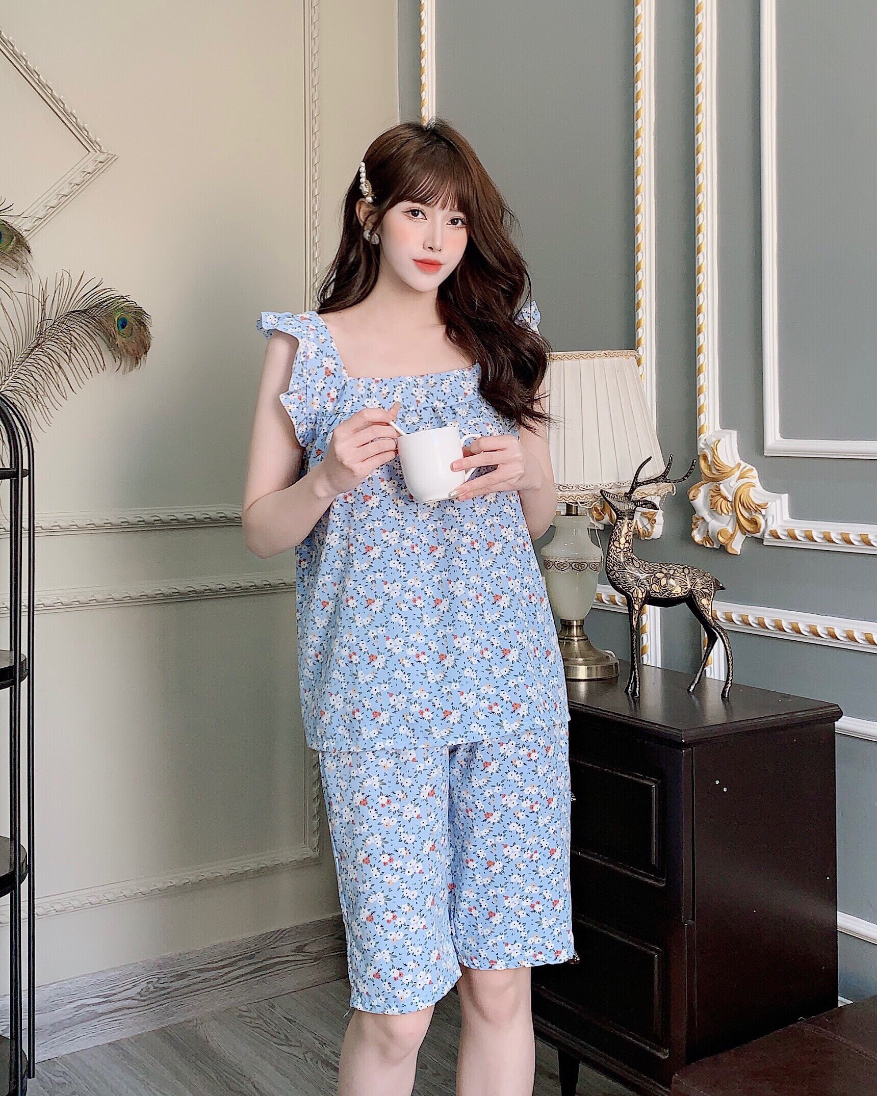 [3 size 46-70KG] Đồ bộ LỤA LỬNG BÔNG NHÍ, ĐÙI BI MỀM MÁT DỄ THƯƠNG thời trang