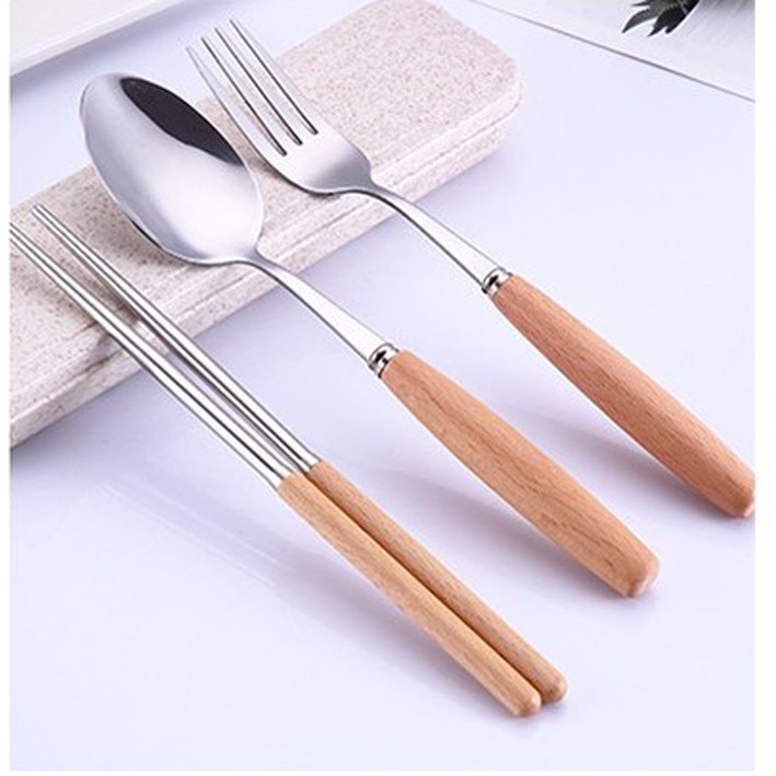 Bộ đũa thìa dĩa kèm hộp lúa mạch cao cấp