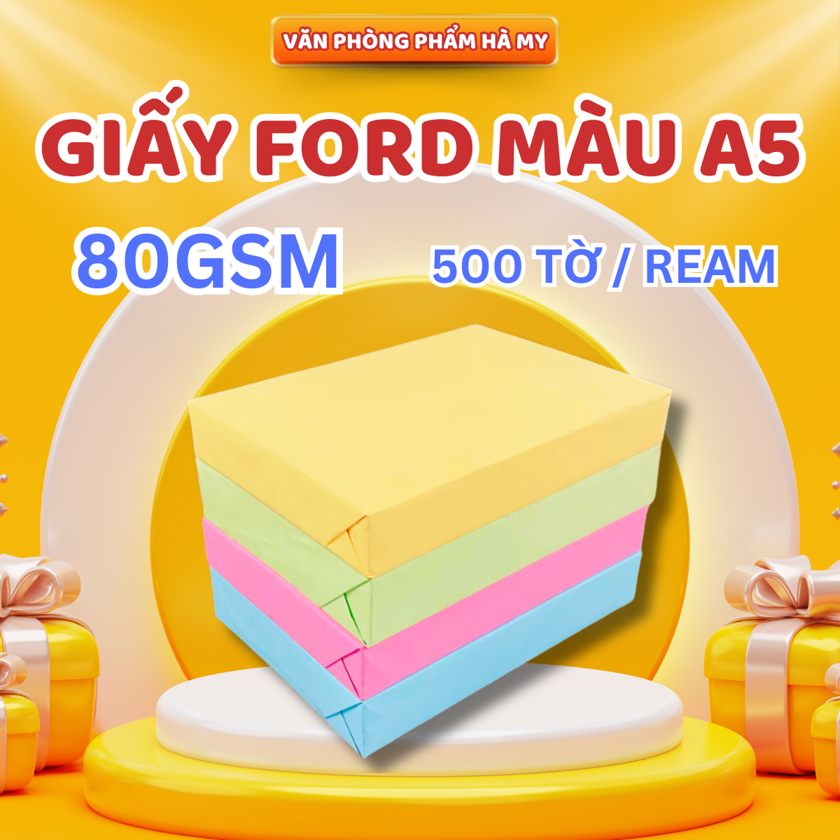 1 Ream 500 Tờ Giấy Ford Màu Định Lượng 70Gsm/80Gsm Khổ A5